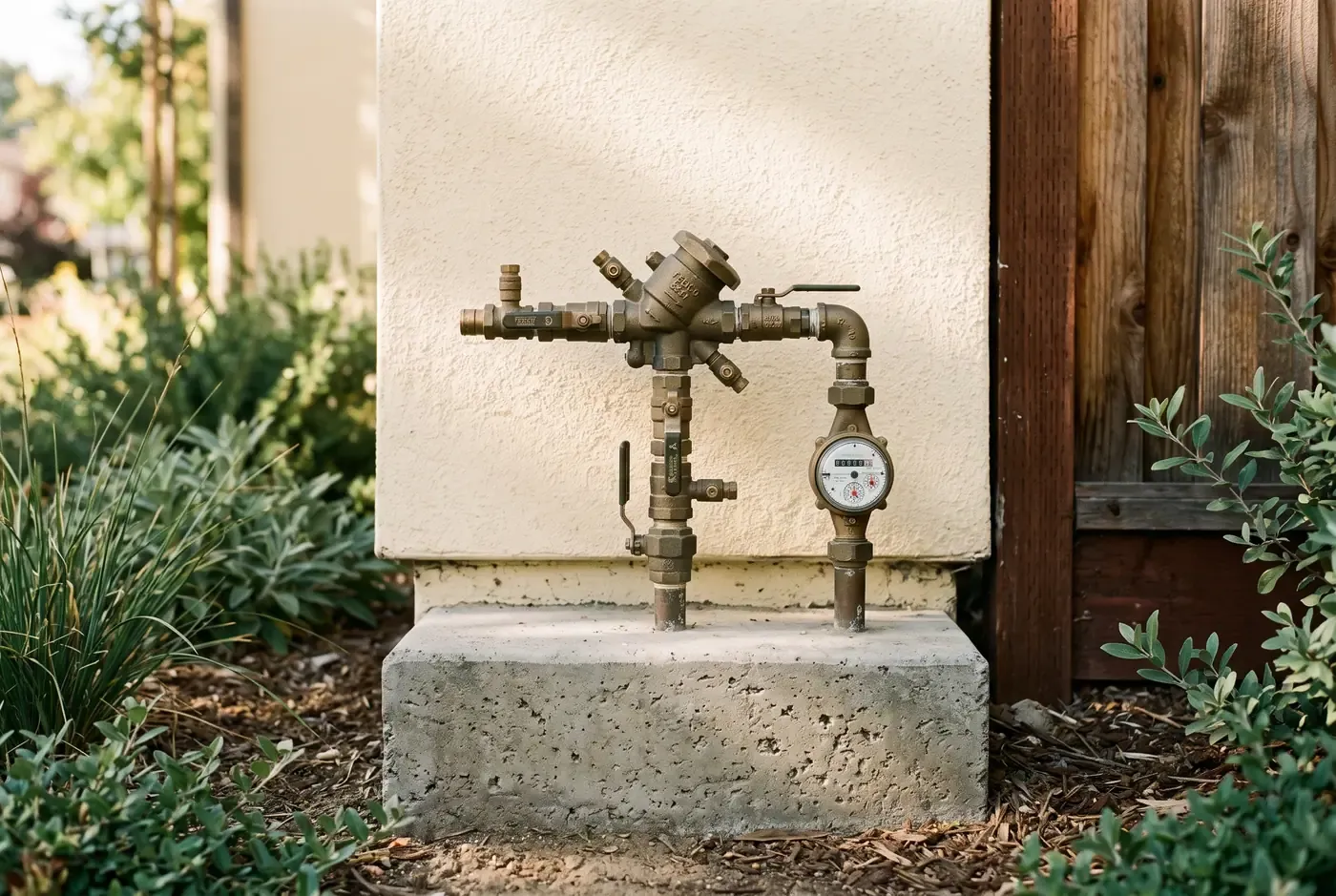 Dedicated irrigation meter and backflow preventer at a residential water connection