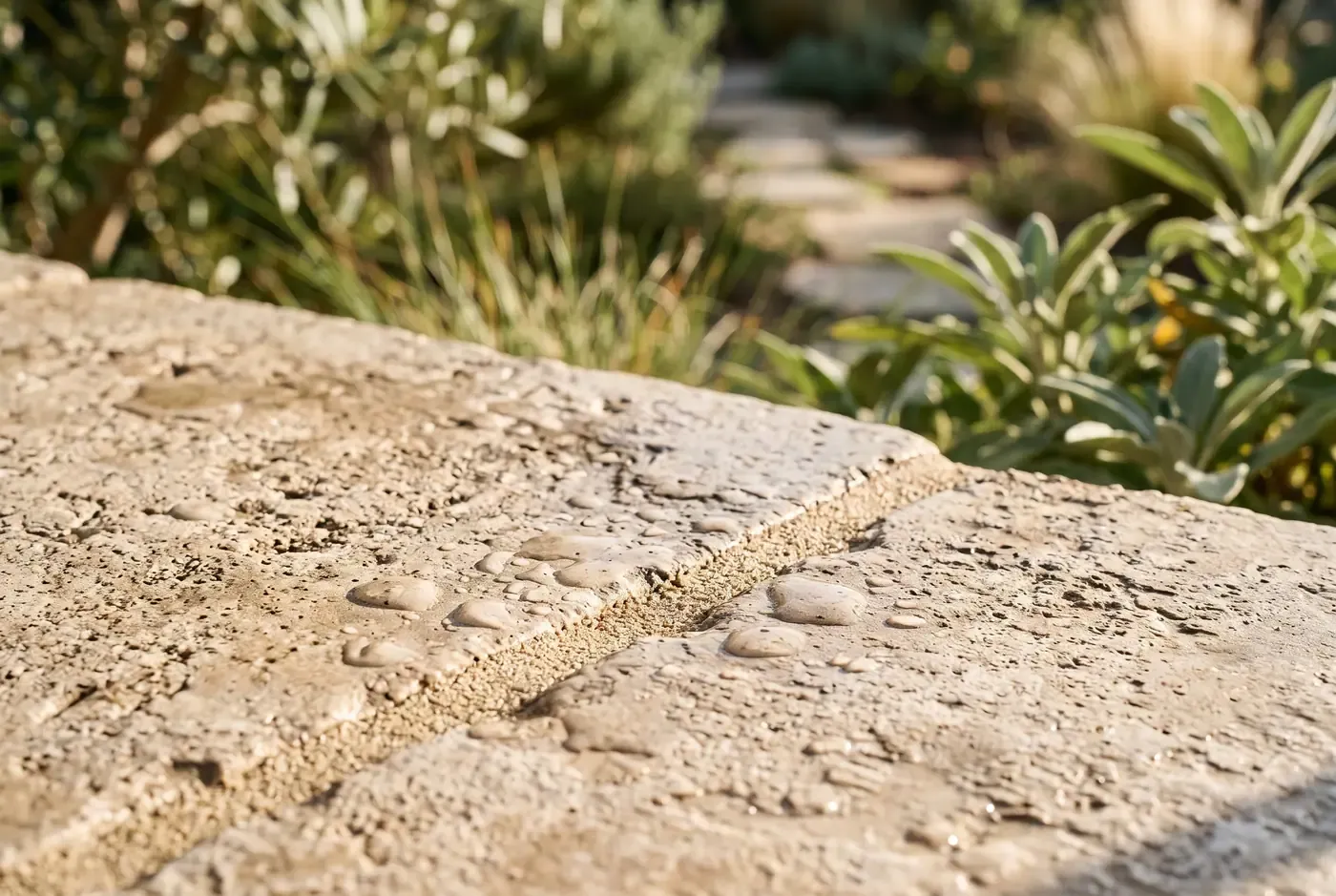 Close-up of porcelain paver surface showing textured finish and tight joints